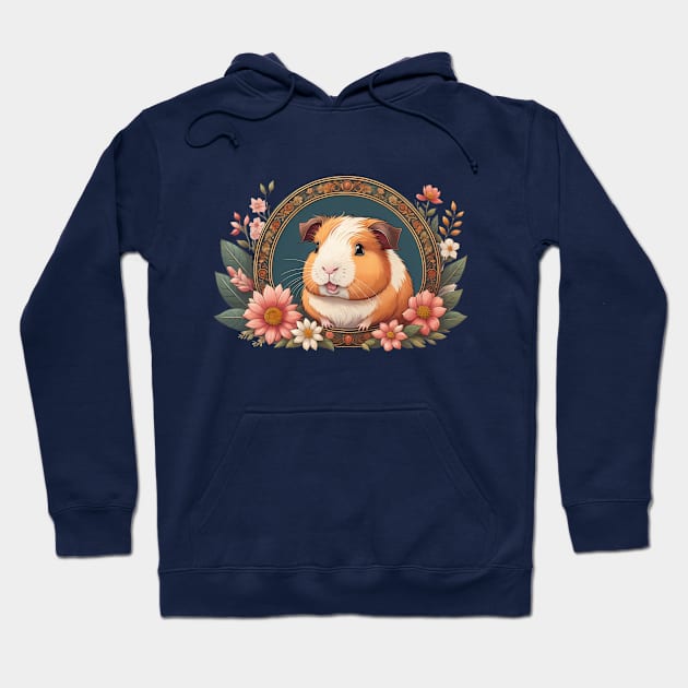 Lovely Guinea Pig Surrounded By Ornate Floral Frame Hoodie by Pet And Petal